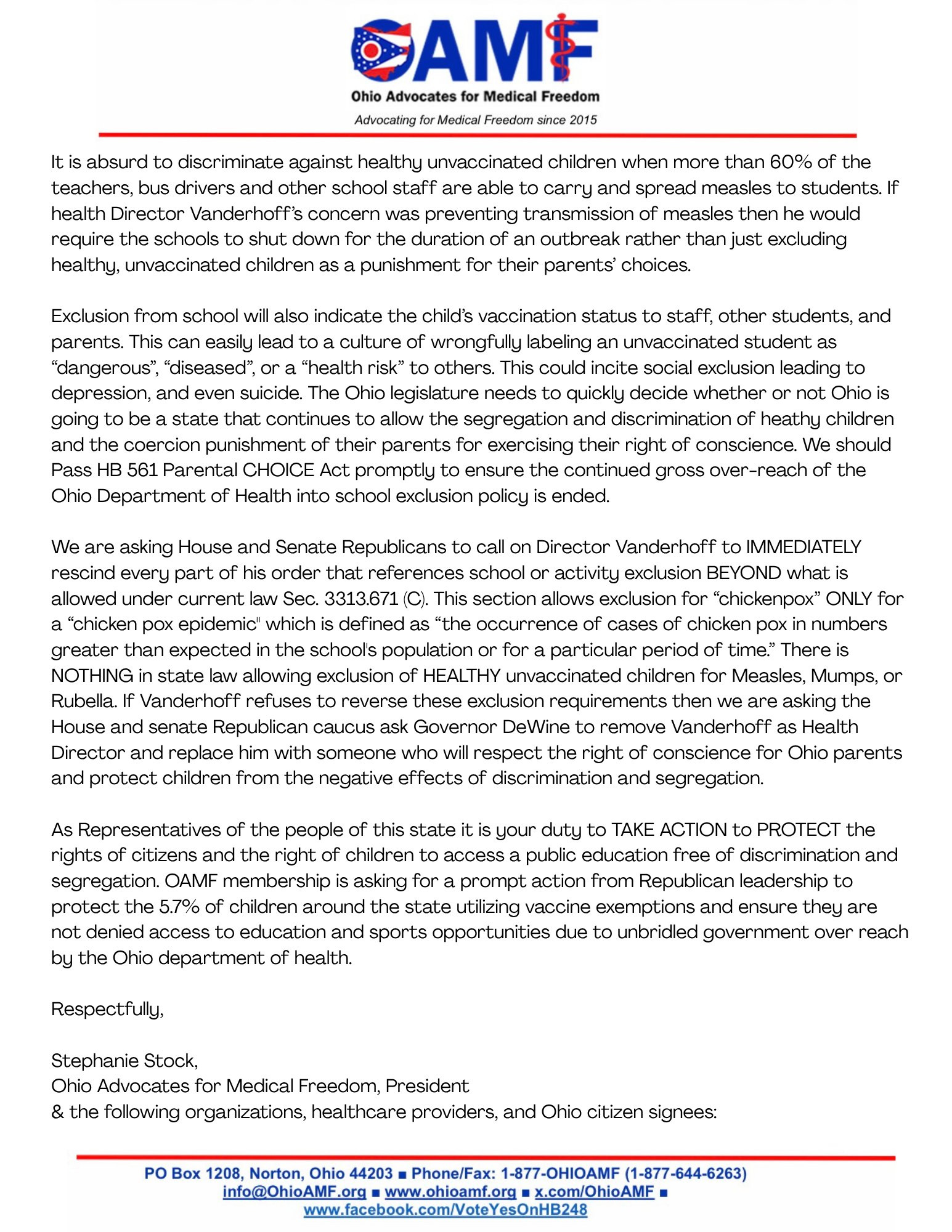 OAMF member letter to the Ohio House and Senate, page 2