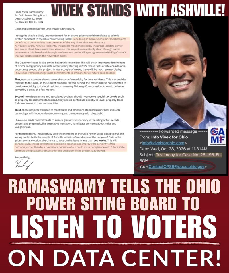 Vivek stands with Ashville graphic